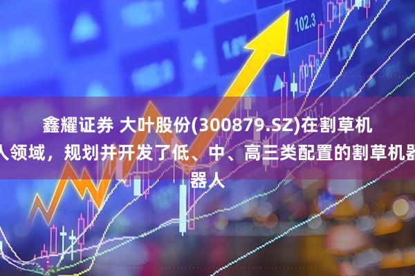鑫耀证券 大叶股份(300879.SZ)在割草机器人领域，规划并开发了低、中、高三类配置的割草机器人